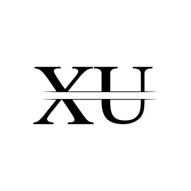 Siyah Renkli Yaratıcı Harf Xu Logo Vektörü. Soyut Bağlı Harf Xu Logo Tasarımı