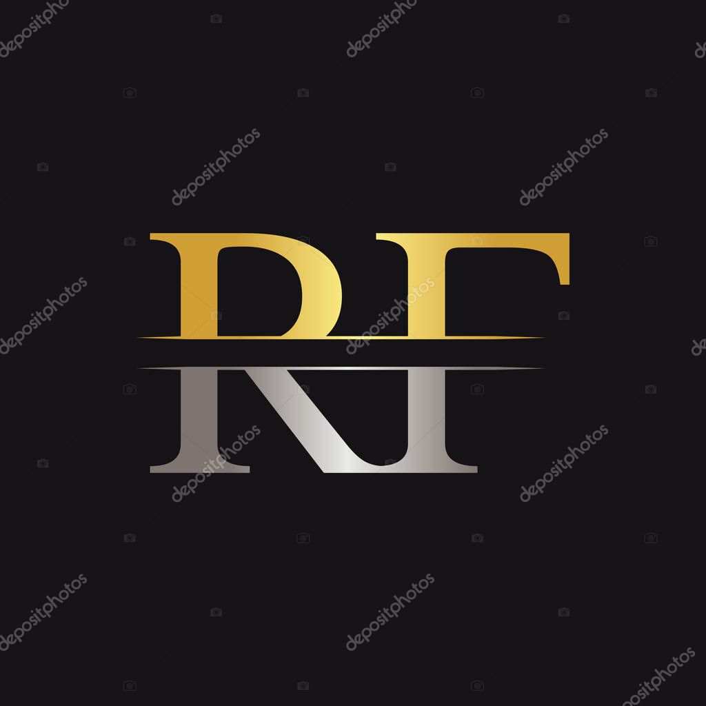 Abstract Letter RF Logo Design Vector Template. Creative Gold and Silver Colors RF Letter Logo Design