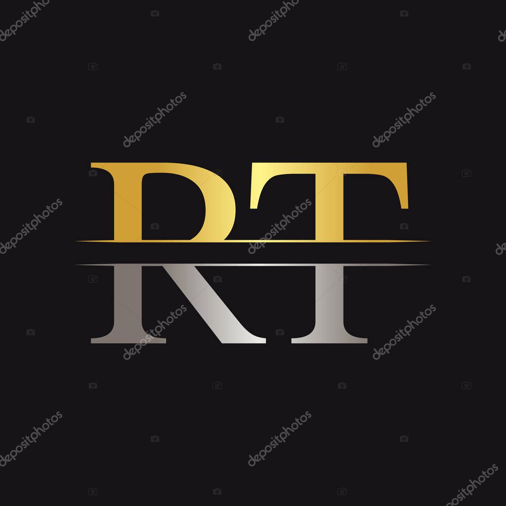 Abstract Letter RT Logo Design Vector Template. Creative Gold and Silver Colors RT Letter Logo Design