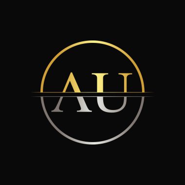 Modern Typography Vector Şablonu ile İlk Çember AU Harfi. Yaratıcı Soyut Harf AU Logo Tasarımı