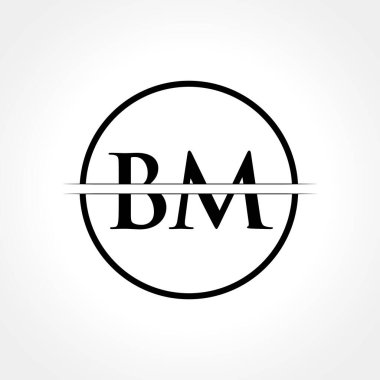 Creative Circle Typography Vector Şablonu 'na sahip ilk Siyah Harf BM Logosu. Yaratıcı Soyut Harf BM Logo Tasarımı