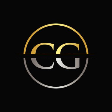 İlk Altın ve Gümüş Renkli CG Logo Tipografi Vektör Şablonu. Yaratıcı Soyut Harf CG Logo Tasarımı