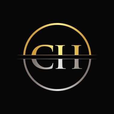 İlk Altın ve Gümüş Renk CH Logo Tipografi Vektör Şablonu. Yaratıcı Soyut Harf CH Logo Tasarımı