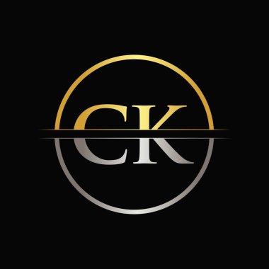 İlk Altın ve Gümüş Renk CK Logo Tipografi Vektör Şablonu. Yaratıcı Soyut Harf CK Logo Tasarımı