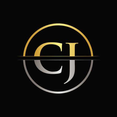 İlk Altın ve Gümüş Renkli CJ Logo Tipografi Vektör Şablonu. Yaratıcı Soyut Harf CJ Logo Tasarımı