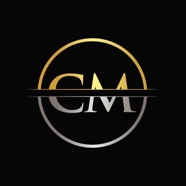 İlk Altın ve Gümüş Renkli CM Logo Tipografi Vektör Şablonu. Yaratıcı Soyut Harf CM Logo Tasarımı