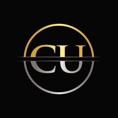 İlk Altın ve Gümüş renkli CU Logo Tipografi Vektör Şablonu. Yaratıcı Soyut Harf CU Logo Tasarımı