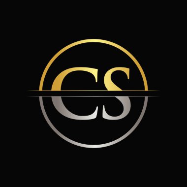 İlk Altın ve Gümüş Renkli CS Harf Logosu Typography Vector Şablonu. Yaratıcı Soyut Harf CS Logo Tasarımı