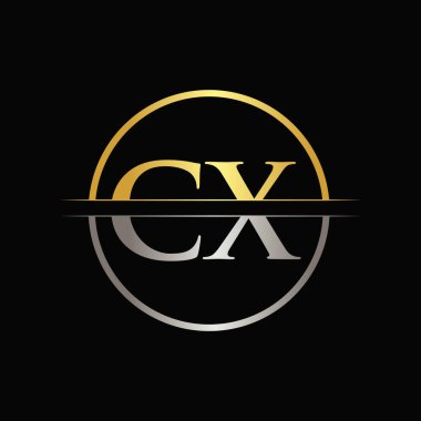 İlk Altın ve Gümüş Renkli CX Harf Logosu Typography Vector Şablonu. Yaratıcı Soyut Harf CX Logo Tasarımı
