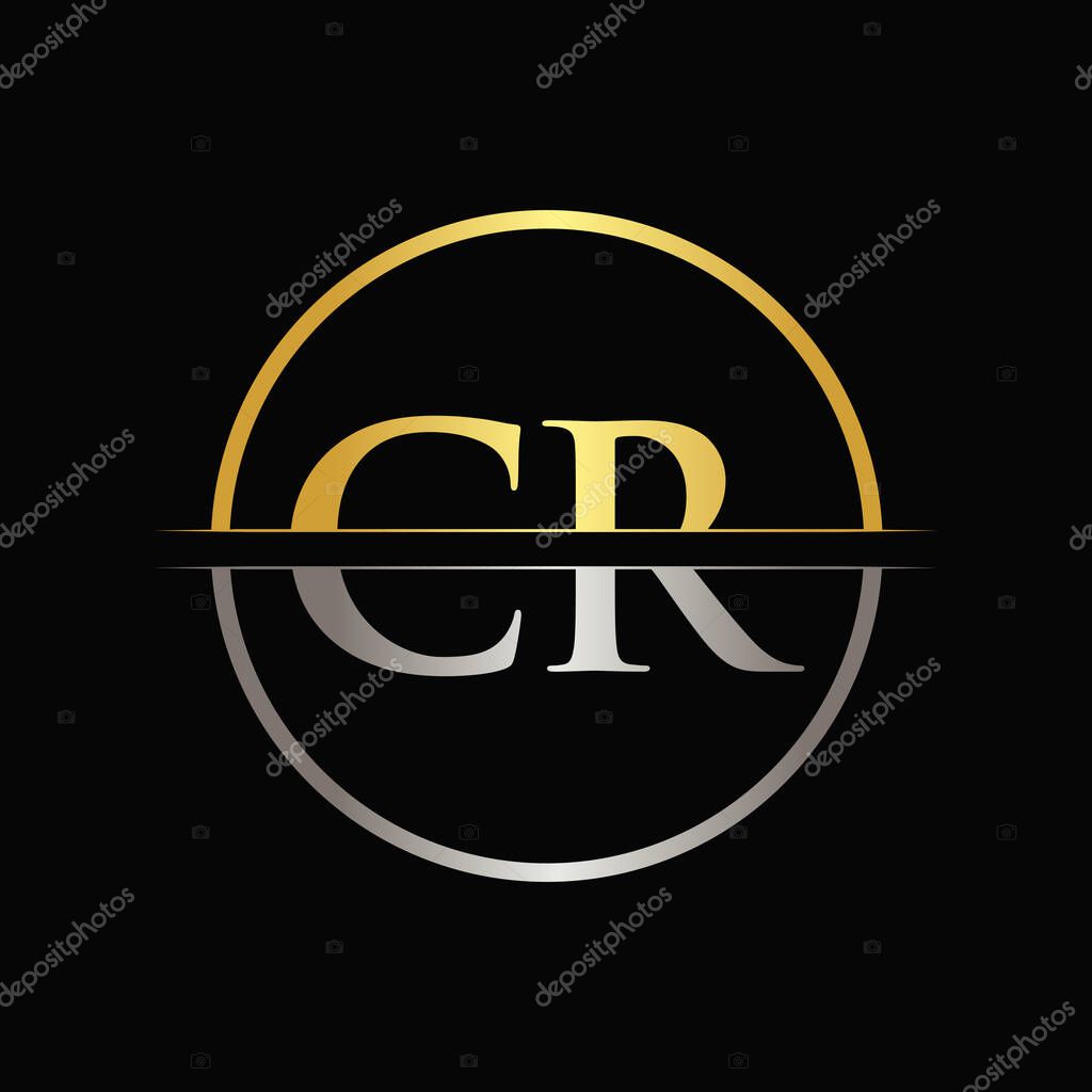 Initial Gold and Silver Color CR Letter Logo Typography Vector Template. Creative Abstract Letter CR Logo Design