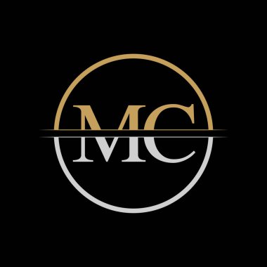 İlk MC harfi Logo Tasarım Şablonu. Altın ve Gümüş Harf MC logosu Tasarımı