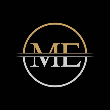 Baş harfli logo tasarım vektör şablonu. Altın ve Gümüş Harf ME logosu Tasarımı