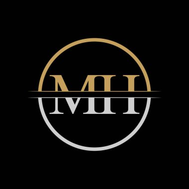 İlk MH harfi Logo Tasarım Şablonu. Altın ve Gümüş Harf MH logosu Tasarımı