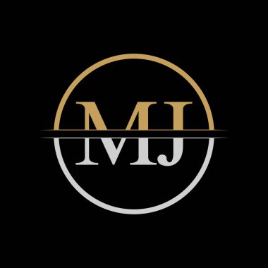 İlk MJ harfi Logo Tasarım Şablonu. Altın ve Gümüş Harf MJ logo tasarımı