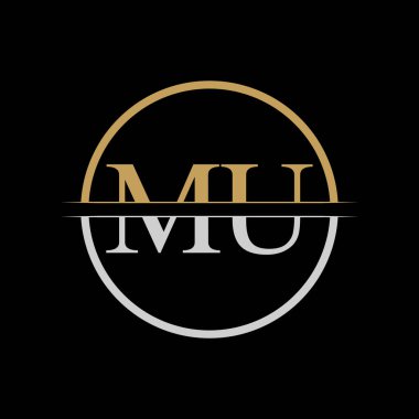 İlk MU harfi Logo Tasarım Şablonu. Altın ve Gümüş Harf MU logosu Tasarımı
