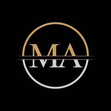 İlk MA harfi Logo Tasarım Şablonu. Altın ve Gümüş Harfler MA logo tasarımı