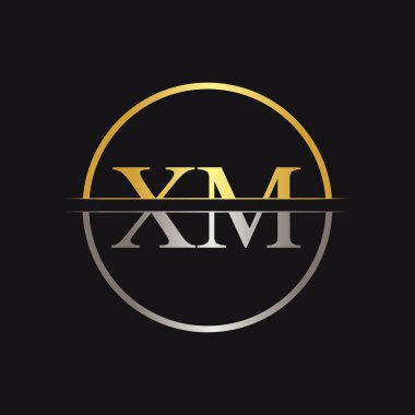 Altın ve Gümüş Renkli Yaratıcı Harf XM Logo Vektörü. Soyut Bağlı Harf XM Logo Tasarımı