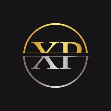 Altın ve Gümüş Renkli Yaratıcı Harf XP Logo Vektörü. Soyut Bağlı Harf XP Logo Tasarımı