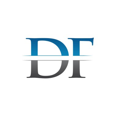 İlk Df Harfi Logo Tasarım Vektörü Mavi ve Gri Renkli. Df Logo Tasarımı