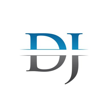 İlk DJ Harf Logo Tasarım Vektörü Mavi ve Gri Renkli. Dj Logo Tasarımı