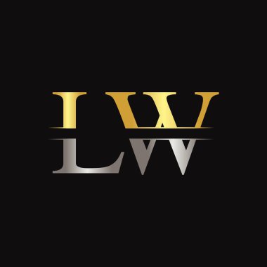 İlk LW harfi Logo Tasarım Şablonu. Soyut Siyah Harf Düşük Logo Tasarımı