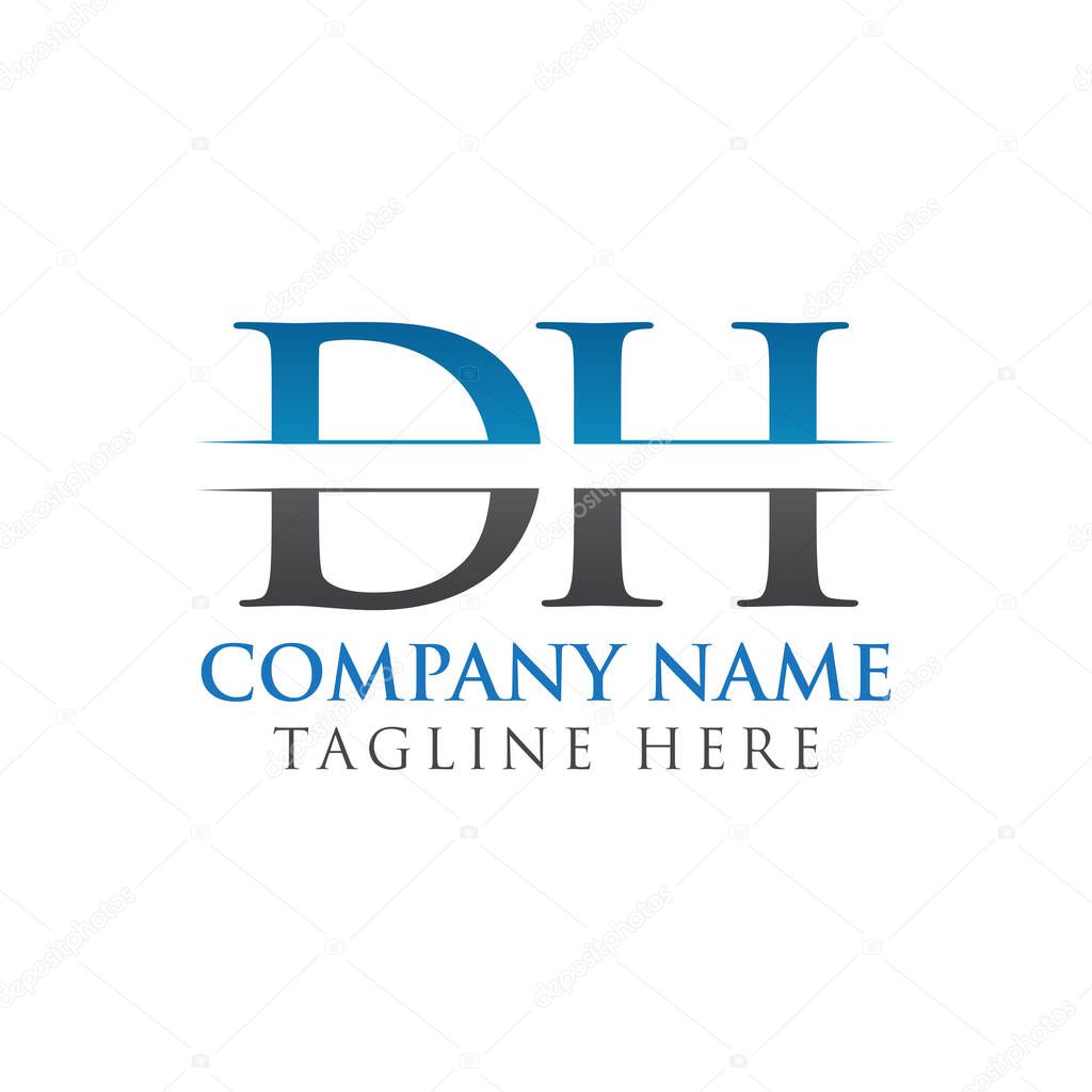 Initial DH Letter Logo Design Vector With Blue and Grey Color. DH Logo Design