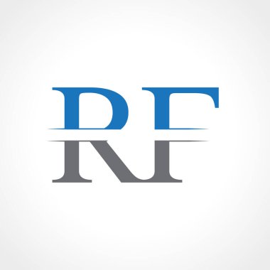 Soyut Harf Logosu Tasarım Vektör Şablonu. Yaratıcı Mavi ve Gri Renkler Rf Harf Logosu Tasarımı