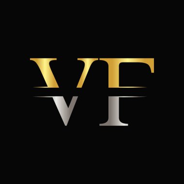 Altın ve Gümüş Renkli Yaratıcı Harf Vf Logo Vektör Şablonu. Vf Logo Tasarımı