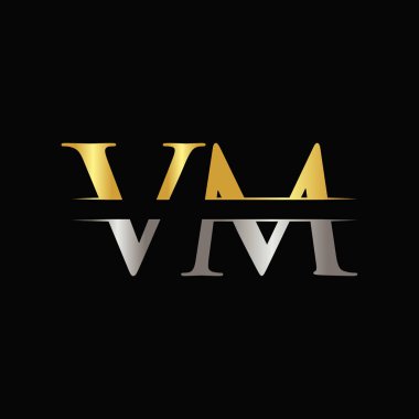 Altın ve Gümüş Renkli Yaratıcı Harf Vm Logo Vektör Şablonu. Vm Logo Tasarımı