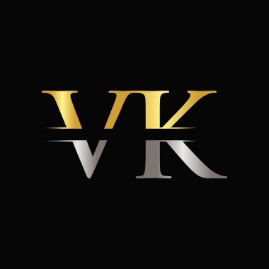 Altın ve Gümüş Renkli Yaratıcı Harf Vk Logo Şablonu. Vk Logo Tasarımı