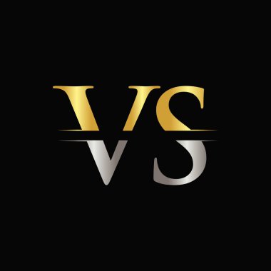 Altın ve Gümüş Renkli Yaratıcı Harf Logo Vektör Şablonu. Vs Logo Tasarımı