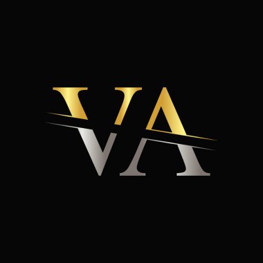 Altın ve Gümüş Renkli Yaratıcı Harf Va Logo Vektör Şablonu. Va Logo Tasarımı