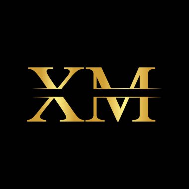 Altın Renkli Yaratıcı Harf Xm Logo Vektörü. Soyut Bağlı Harf Xm Logo Tasarımı