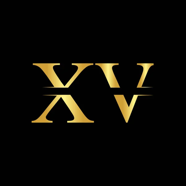 ゴールドカラーのクリエイティブレターXvロゴベクトル アブストラクトリンク文字Xvロゴデザイン — ストックベクタ