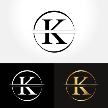 İlk Çember Harf K Logo Tasarım İş Şablonu. Yaratıcı Soyut Harf K Logo Vektörü