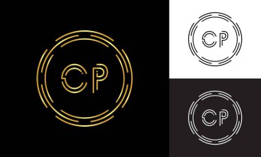İlk CP Harf Logosu İş Dünyası Tipografi Vektör Şablonu. Dijital Soyut Harf CP Logo Tasarımı