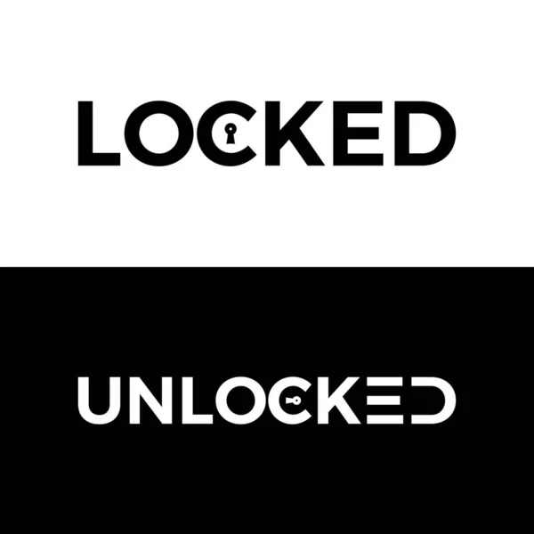 Locked Unlocked Typography Word Letter Logo Design Vector Template Locked — Stockvektor