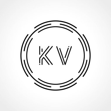 İlk Harf KV Logo Tasarım Şablonu. Dijital Soyut KV Çember Logo Tasarım Vektörü İllüstrasyonu
