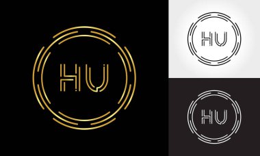 HU Logo Tasarım Vektör Şablonu. İlk Çember Harf HU Vektör İllüstrasyonu