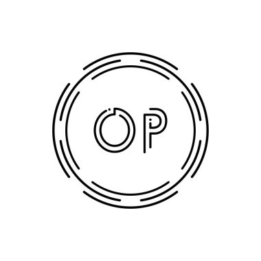 İlk Monogram Harf İşlem Logosu Tasarım Vektör Şablonu. Dijital Teknoloji OP Harf Logosu Tasarımı