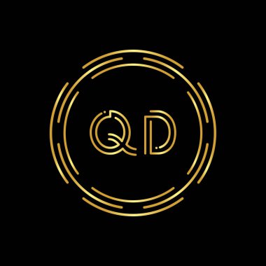 Başlangıç Harfi QD Logo Tasarım Vektör Şablonu. Dijital Soyut Çember QD Harf Logo Tasarımı