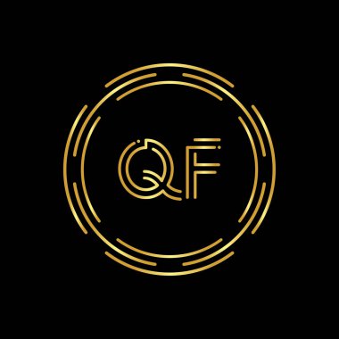 Başlangıç Harfi QF Logo Tasarım Vektör Şablonu. Dijital Soyut Çember QF Harf Logo Tasarımı
