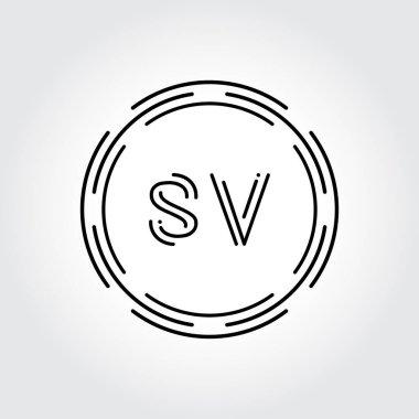 İlk SV Logo Tasarım Yaratıcı Tipografi Vektör Şablonu. Dijital Soyut Harf SV Logo Vektörü İllüstrasyonu