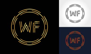 Yaratıcı Harf WF Logosu Yaratıcı Tipografi Vektör Şablonu. Soyut Çember Harf WF Logo Tasarımı.