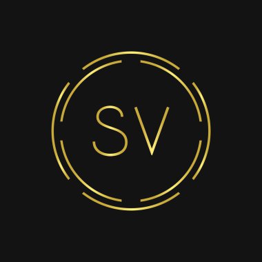 İlk SV Logo Tasarım Yaratıcı Tipografi Vektör Şablonu. Dijital Soyut Harf SV Logo Vektörü İllüstrasyonu