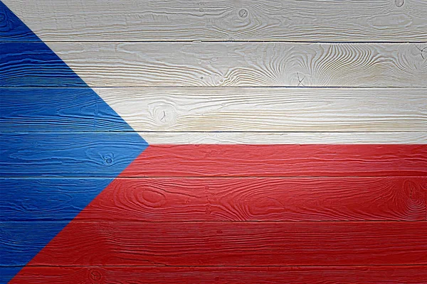 Bandera de Chequia pintada sobre fondo de madera vieja. Pincel natural anudado tablones de madera textura. Bandera de fondo de textura de madera de República Checa . —  Fotos de Stock