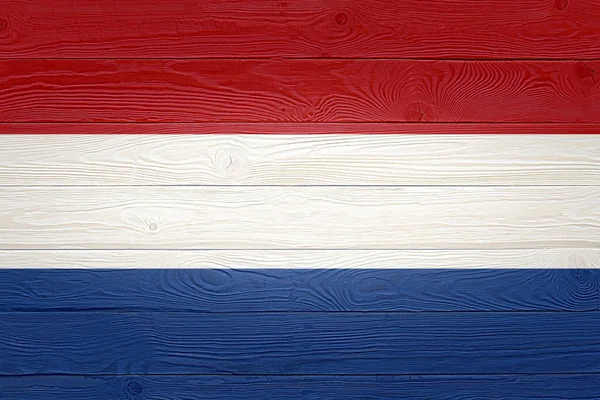 Netherlands flag painted on old wood plank background. Brushed natural knotted wooden texture. Wooden texture background flag of Netherlands. Holland — Stock Photo, Image