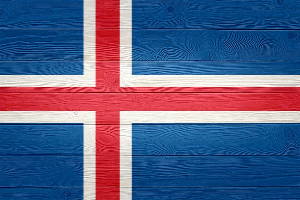 Bandera de Islandia pintada sobre fondo de madera vieja. Textura de tablero de madera anudada luz natural cepillada. Textura de madera Bandera de fondo de Islandia . —  Fotos de Stock