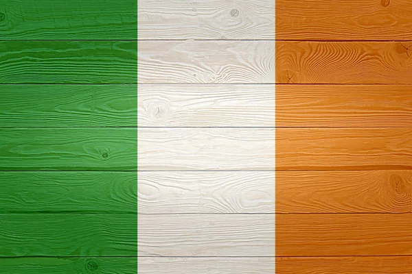 Ireland flag painted on old wood plank background. Brushed natural light knotted wooden board texture. Wooden texture background flag of Ireland. — Stock Photo, Image
