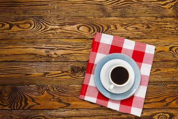 Weiße Kaffeetasse Von Oben Auf Einem Alten Holztisch Aromatisches Kaffeetrinken — Stockfoto